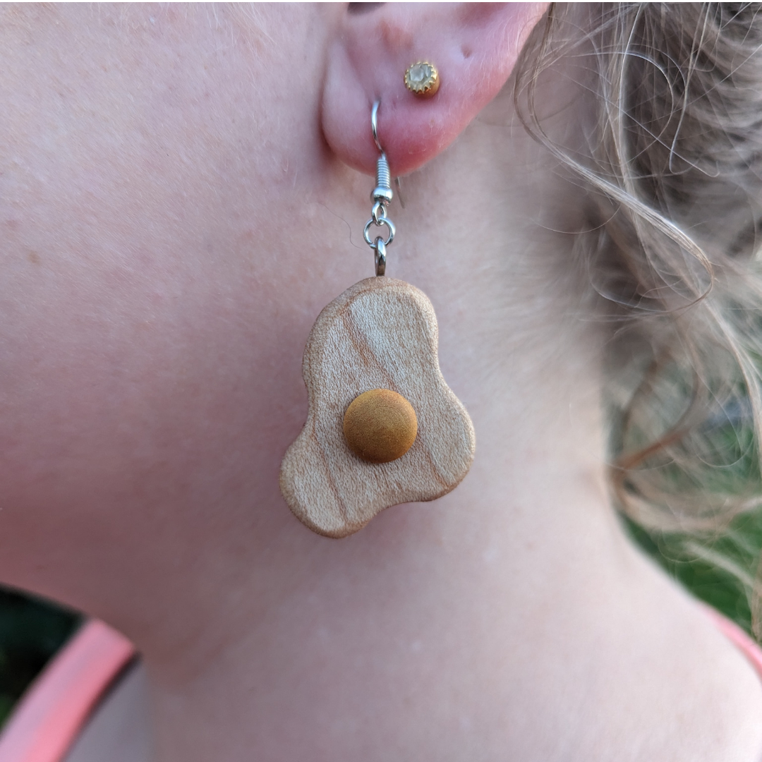 Fried Egg Wooden Earrings