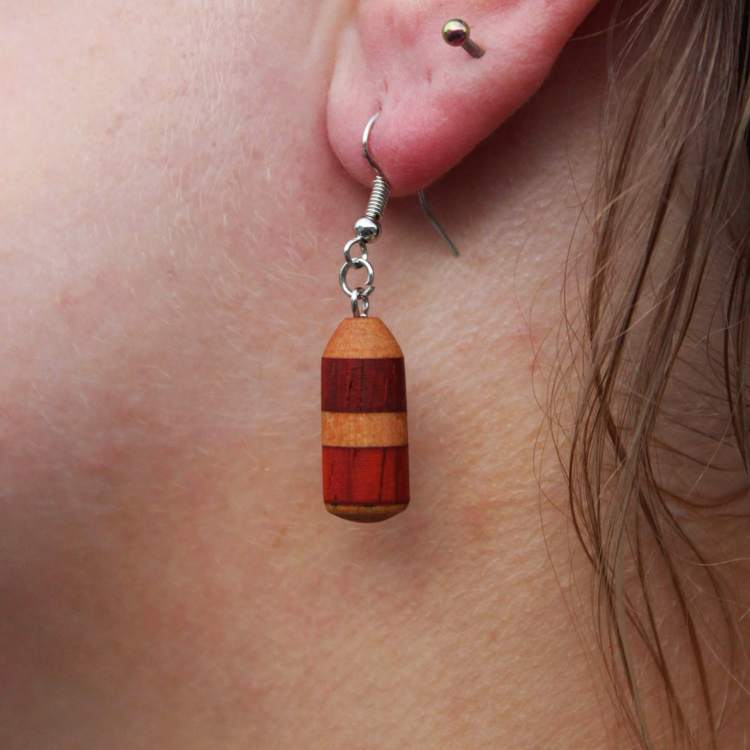 Stripped Bumper Buoy Wooden Earrings